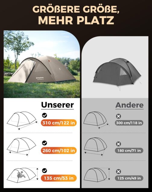 KingCamp Camping Zelt für 4 Personen Geräumig Trekkingzelt PU3000mm Wasserdichtes Kuppelzelt 4 Jahreszeiten Ultraleicht Zelte für Camping, Trekking und Outdoor-Aktivitäten – Bild 10