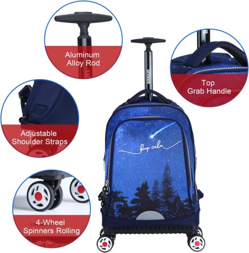 UNIKER Wheeled Backpack Travel Carry On Luggage with Swivel Wheels, Rolling Bookbag for Boys, Laptop Bag with Wheels for 15.6" Notebook, Falling Star, rolling backpack – Bild 4