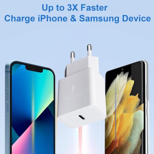 USB C Charger 15 W, Quick Charger Type C Mobile Phone Power Supply Plug Adapter for Samsung Galaxy S21 S20 S10 S9 S8 Plus S10e A51 A50 A34 A33 A20e A14 A13, iPhone 12/13/14/15/11 Pro iPad/Air Google – Bild 5