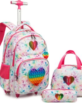Egchescebo School Children’s Rolling Backpack for Girls with Wheels Trolley Wheeled Backpack