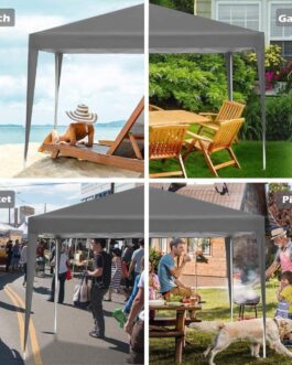 ISE 3 x 3 m Garden Folding Gazebo with Carry Bag, Garden Tent, 50+ UV Protection with 4 Side Panels for Garden, Party, Wedding, High Quality, grey