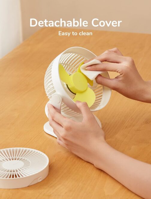 JISULIFE Mini USB Fan, Clip Battery Table Fan, Very Quiet, Small with 4000 mAh Battery, 4 Speed Levels, Max 14 Hours for Bed, Desk, Crib, Pram, Car Seat - White – Bild 6