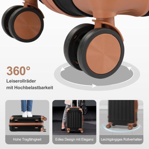 LEADZM Kofferset 4 teilig Hartschale, Koffer Set aus ABS, Reisekoffer mit Rollen Groß, Hartschalenkoffer Set, Koffer & Trolleys mit Kosmetikkoffer (Schwarz-Braun) – Bild 2