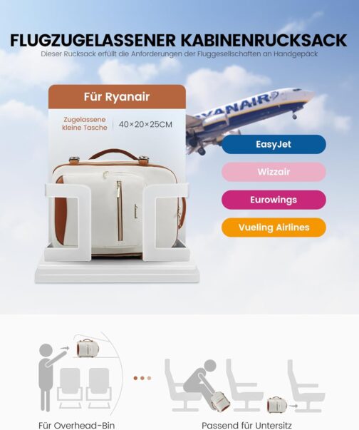 LOVEVOOK Ryanair Hand Luggage 40 x 20 x 25 cm, Small Hand Luggage Backpack Bag Travel Backpack Airplane Carry On Hand Luggage Travel Backpack for 14 Inch Laptop Women Men Cabin Bag Eurowings Wizz – Bild 2