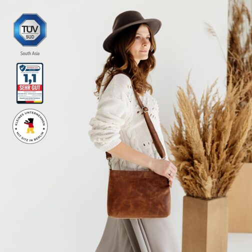 Berliner Bags Vintage Umhängetasche Marbella M, Große Schultertasche Crossbody Bag aus Leder, Handtasche für Damen – Bild 3