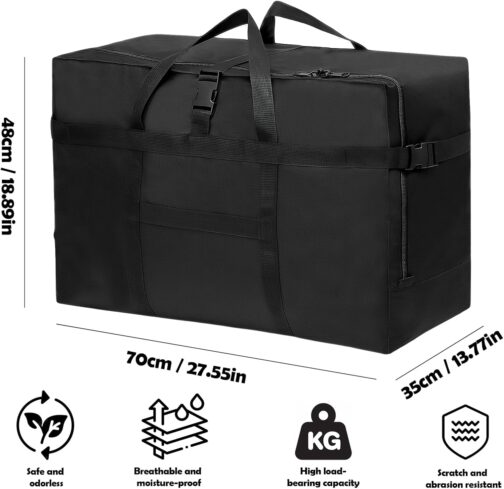 Large Travel Bag, Foldable Travel Bag with Wrist Strap, Waterproof Carry Bag, for Airline Travel, Camping, Moving and School, for Men and Women, Green, No – Bild 2