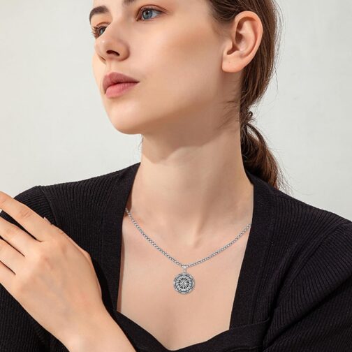 YueYuan Compass Necklace 925 Sterling Silver Compass Pendant Chain Necklace for Men Jewellery Gift for Men Women – Bild 5