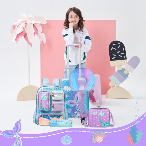 5-Piece Children's Suitcase, Children's Trolley with Backpack, Neck Pillow, Lunch Bag, Pencil Case & Suitcase Tag, Children's Luggage with Wheels, Hand Luggage, Travel Suitcase, Hard Case for Girls – Bild 4