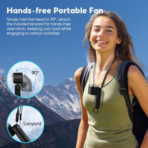 Anysun Battery Rechargeable Handheld Fan, Ice Cooling USB, 3 Speeds, 5000 mAh Battery, LCD Display, Portable Mini for Travel, Outdoor, Camping – Bild 9