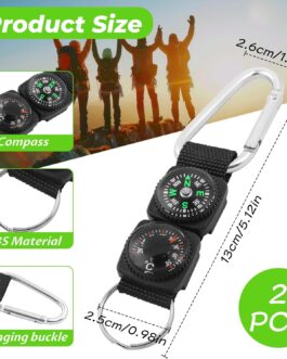 Alovez Pack of 2 compass key rings with thermometer, outdoor navigation tool for hiking, camping, practical compass pendant