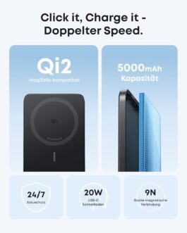 Anker Nano Power Bank, Ultra-Slim 5,000 mAh Magnetic Battery Pack, Qi2 Certified 15W Max Ultra-Fast MagSafe-Compatible Portable Charger, Ergonomic Design, for iPhone 16/15/14/13/12 Series Only