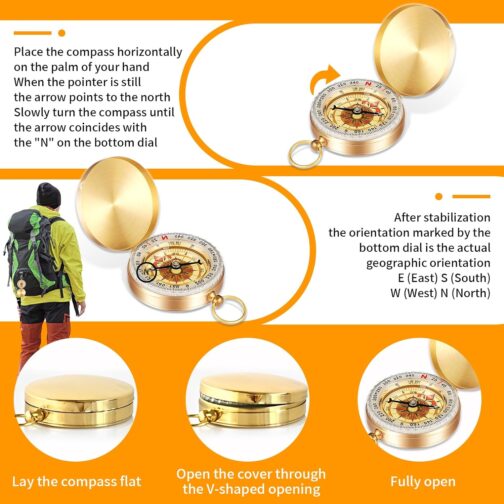Children's Compass, Outdoor Pocket Compass, Portable Compass, Hiking Compass with Fluorescence, Clamshell Compass, Waterproof Compass for Outdoor Activities, Hiking, Climbing – Bild 5