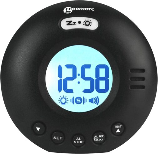 Geemarc Wake 'N' Shake Voyager Travel Alarm Clock with Strong 75 dB Alarm, Flash Light and Integrated Vibration Alarm for People with Deep Sleep - Battery Operated - White – Bild 3