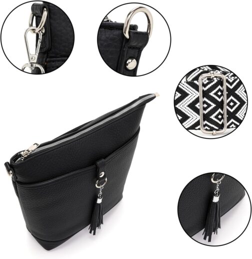 Sasrymnl Women’s Shoulder Bag, Large/Medium Size, Black, Vegan Leather – Bild 6