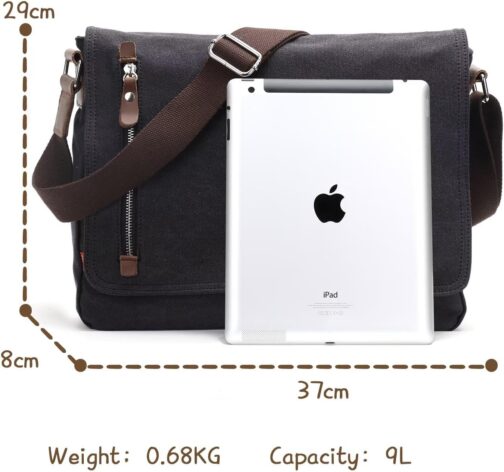 Sunborls Men's and Women's Shoulder Bag Canvas & Genuine Leather Messenger Bag, School Bag, Student Bag, Commuter Briefcase for 14 Inch Laptop – Bild 3