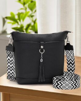 Sasrymnl Women’s Shoulder Bag, Large/Medium Size, Black, Vegan Leather