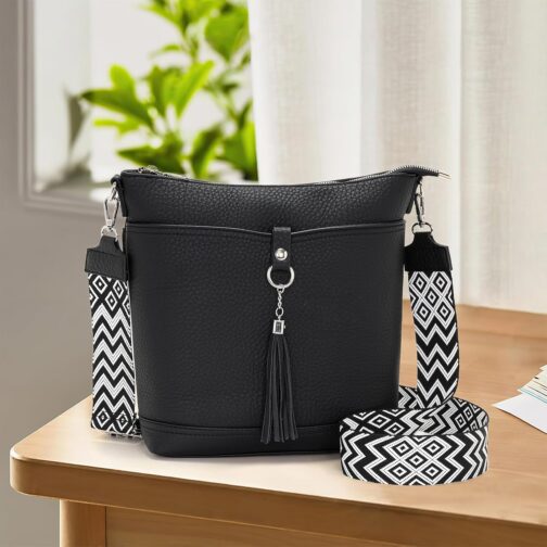 Sasrymnl Women’s Shoulder Bag, Large/Medium Size, Black, Vegan Leather – Bild 2
