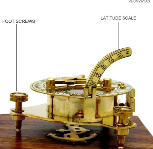 KHUMYAYAD Brass Compass Elegant Traditional 3" Nautical Sundial Compass Antique Brass with Exquisite Wooden Box – Bild 5