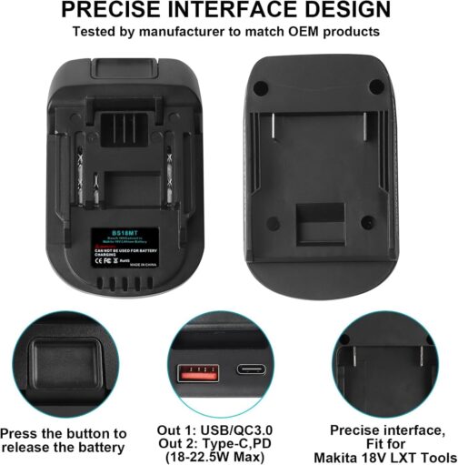 Powarobor USB Battery Adapter Dual USB/Type-C Ports Compatible with Makita 18V LXT Power Tools (for Bosch 18V GBA Batteries BAT609 BAT610, Adapter Only) – Bild 8