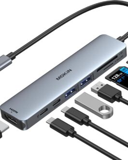 USB C Hub, USB C Multiport Adapter for MacBook Pro/Air, 7 in 1 MacBook Adapter USB C to HDMI Hub, 2USB 3.0, PD, SD/microSD, Type C Data for iPad, Lenovo and More Type-C Devices