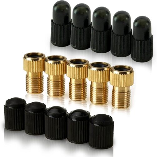 Mobi Lock 5 Pack Presta Valve Adaptors Brass Presta to Schrader for Bicycles and Cars for Standard Pumps & Air Compressor Adapter for Bicycle Valve to Car Valve
