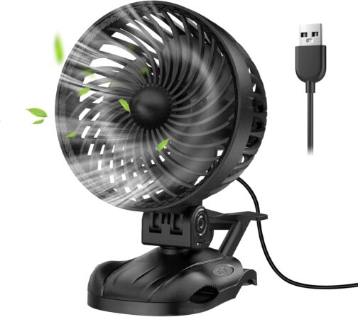 OUILA Mini USB Fan, Table Fan Clip Fan with 9 Speeds, 360° Rotation, Small Fan for Bedroom, Office, Dorm, Car, Camping - Black (USB Powered)