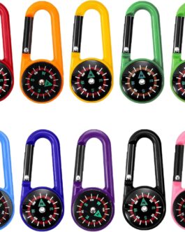 Pack of 10 Children’s Compass Keyrings with Mini Carabiner, Colourful Mini Compass for Outdoor Camping and Hiking, Give Aways Children’s Birthday Party