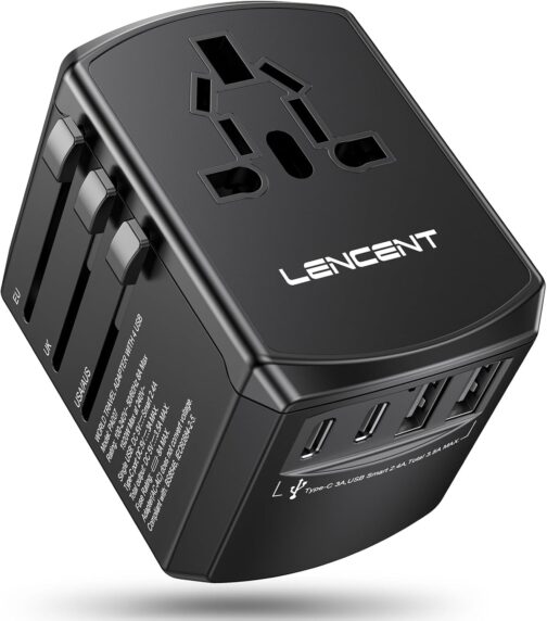 LENCENT Travel Adapter Worldwide, Universal Travel Plug World Travel Adapter with 2 USB A and 2 USB C, International Socket Adapter for Japan Thailand USA England Australia (Type A/B/G/I/D/I/L/M/N)