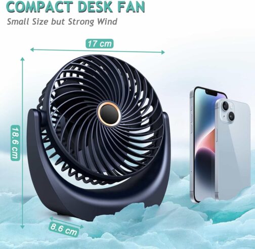 SHAVINGFUN Table Fan, Mini Fan, USB Fan, Table Fan, 4000 mAh Rechargeable Battery, 5 Speed Levels, 360 Rotatable Adjustable for Bedroom, Office, Quiet Fan – Bild 8