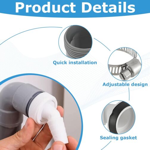 Washing Machine Drain Adapter, Washing Machine Connection, Washing Machine Connection Adapter, Washing Machine Drain 1 1/4 Inch Washing Machine Connection, for Pipe Diameter 40 mm, Input Diameter 18 – Bild 3