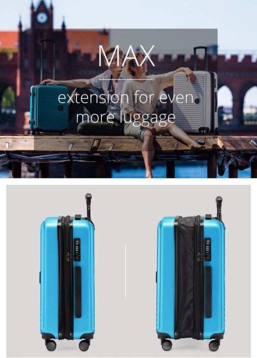 Hauptstadtkoffer Mitte - Set of 3 Suitcases + Digital Luggage Tag - Travel Trolleys (S-M-L) + Luggage Tag with QR Code, 4 Double Wheels, Hard Shell ABS, XL Volume Expansion, TSA, Cyan blue, 55 cm – Bild 7