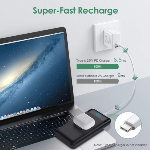 AXNEB Wireless Powerbank Fast Charging 25 W PD3.0 + QC4.0, 15 W Wireless Charger 26,800 mAh Power Bank 4 Outputs USB C External Battery with LCD Display Compatible with iPhone Huawei Samsung S20 iPad – Bild 5