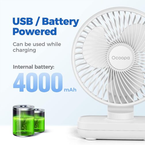 OCOOPA USB Fan Ultra Quiet - 4000 mAh Table Fan, 4 Speeds, Mini Fan for Desk, Home and Office, White – Bild 5