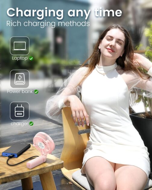 EasyAcc Handheld Fan, Portable Mini Fan, Electric USB Fan with 2600 mAh LG Rechargeable Battery, Foldable, Compatible with Laptop, Multi Port Socket for Travel and Home - Black – Bild 4