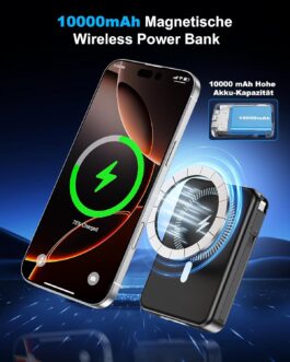 Macchiatto Powerbank für Magsafe,10000mAh Magnetische Power Bank Mit Typ-C-Kabel und Lightning-Kabel,PD 20W Schnellladen mit LED Display,Kabellos Akkupack für iPhone 16/15/14/13/12/Pro/Pro Max/Mini