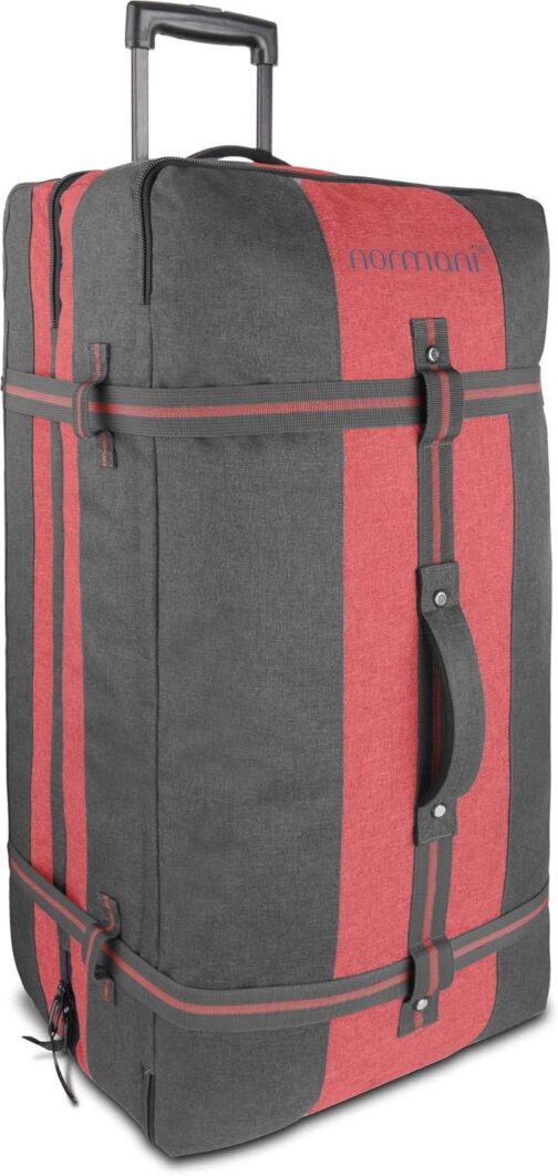 XXL Travel Bag with 125 Litres and 3 Large Compartments - Trolley with Two Wheels Travel Bag, Dark grey/red, travel bag