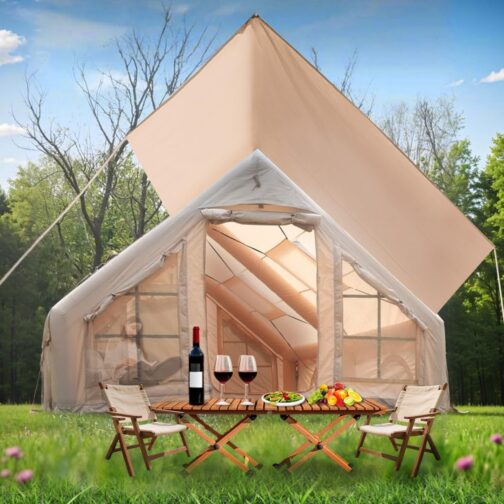 Aufblasbares Zelt 2-10 Personen, Inflatable Tent mit Rauchabzug, Camping Zelt Aufblasbar- 5 Minuten Aufbau, Luftzelt Aufblasbar Glamping Mit 2 großen Reißverschutztüren, Familienzelt Aufblasbar.