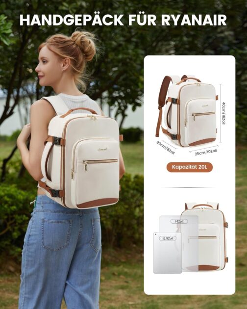LOVEVOOK Ryanair Hand Luggage 40 x 20 x 25 cm, Small Hand Luggage Backpack Bag Travel Backpack Airplane Carry On Hand Luggage Travel Backpack for 14 Inch Laptop Women Men Cabin Bag Eurowings Wizz – Bild 5