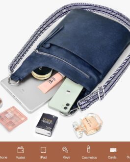 TEUEN Women’s Medium Shoulder Bag, Stylish PU Leather Crossbody Bag, Large Handbag for Women, Shoulder Bag, Wide Strap with Tassel Zip and Multiple Compartments & 4 Card Slots, Modern Blue