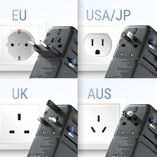 MINIX 170 W Travel Adapter Worldwide, GaN III Travel Adapter with 3 USB-C & 1 USB-A Ports, International Power Adapter, AC Outlet, Compatible with US/UK/EU/AU for Laptops, Tablets, Phones, Cameras – Bild 4