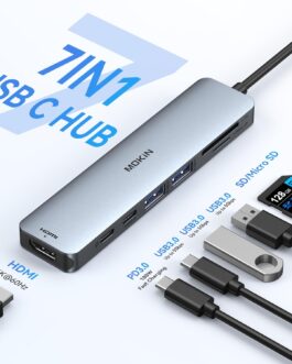 USB C Hub, USB C Multiport Adapter for MacBook Pro/Air, 7 in 1 MacBook Adapter USB C to HDMI Hub, 2USB 3.0, PD, SD/microSD, Type C Data for iPad, Lenovo and More Type-C Devices