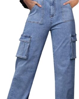 Dordanity Women’s Y2K Cargo Trousers, High Waist Wide Leg Trousers with 6 Pockets, Available in Sizes S/M/L/XL