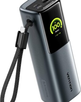 VENTION 20000 mAh Laptop Power Bank, 165 W Fast Charge, Digital Display & Emoji Animation, Integrated USB-C Cable, 2 x 100 W USB-C + USB-A, for iPhone 16/15/14/13 Pro Max, MacBook, Dell, HP, Galaxy