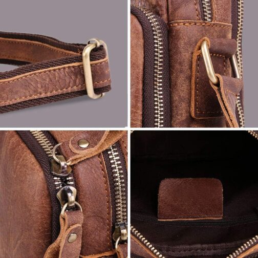 BAIGIO Shoulder Bag Men's Leather Vintage Men's Messenger Bag with Shoulder Strap for Work Travel Everyday Life, light brown, Retro – Bild 3