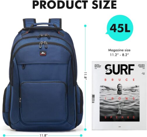 WIRABO Backpack with Wheels, 15.6 Inch Trolley Hand Luggage, Laptop Travel Bag with Wheels, Large Backpack for Men, Work, College, blue, Rucksack – Bild 4