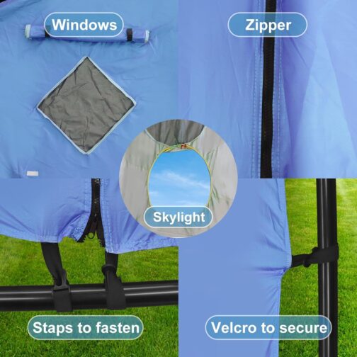 Trampoline Outdoor Tent - 427 cm Children's Trampoline Canopy Cover - Green Accessories for Straight Rods Trampolines with 6 Poles for Wind and Sun Protection (Blue) – Bild 3