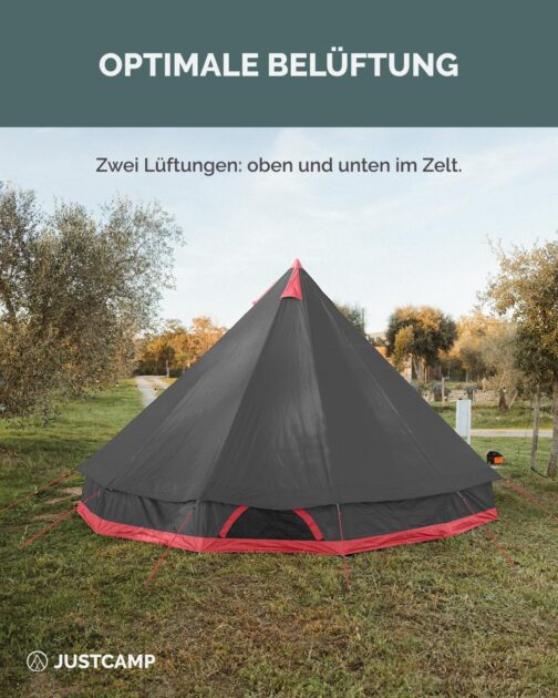 JUSTCAMP Bell Tipi Tent for Family Groups - 4 Sizes (4-12 People) - Waterproof (3,000 mm) - with Standing Height - 2 Colours (Grey, Mint) – Bild 3