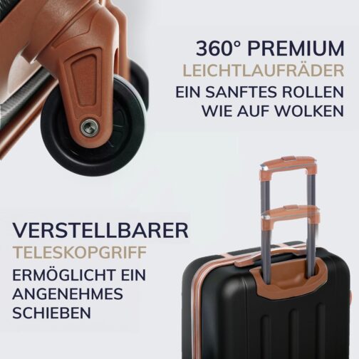 FERGÉ Milano Suitcase Set Hard Shell 3-Piece Trolley Set - Hand Luggage 55 cm, L and XL 3 Hard Shell Suitcases Rolling Suitcase 4 Wheels 100% ABS, black, Suitcase set – Bild 4