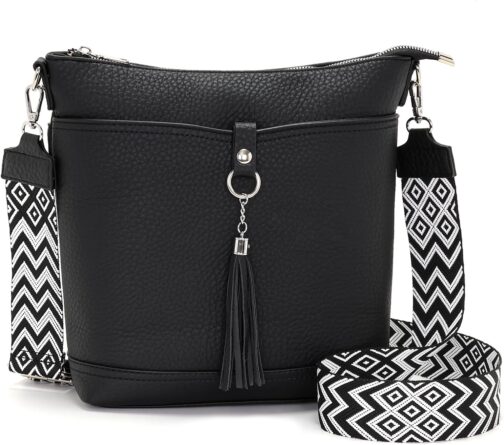 Sasrymnl Women’s Shoulder Bag, Large/Medium Size, Black, Vegan Leather