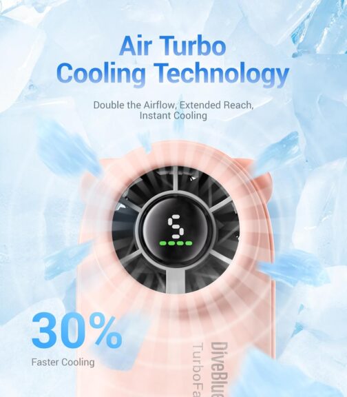 Diveblues Mini Portable Turbo Handheld Fan, 16 Hours Maximum Battery Life, 4000 mAh USB Rechargeable Fan with 5 Speeds for Travel, Outdoor, Concerts, Office – Bild 3